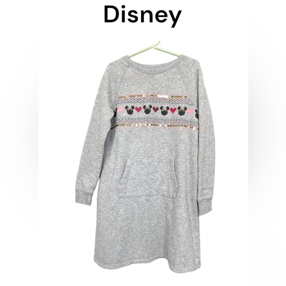 Disney Jumping Beans grey Minnie Mouse hearts sweatshirt dress 8